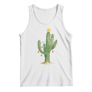 Funny Cactus Christmas Xmas Trees Lights Santa Hat Cactus Lovers Tank Top TS11 White Print Your Wear