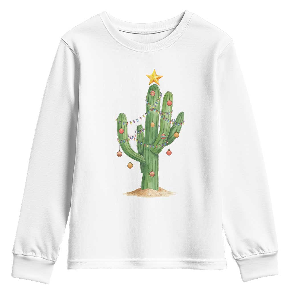 Funny Cactus Christmas Xmas Trees Lights Santa Hat Cactus Lovers Youth Sweatshirt TS11 White Print Your Wear