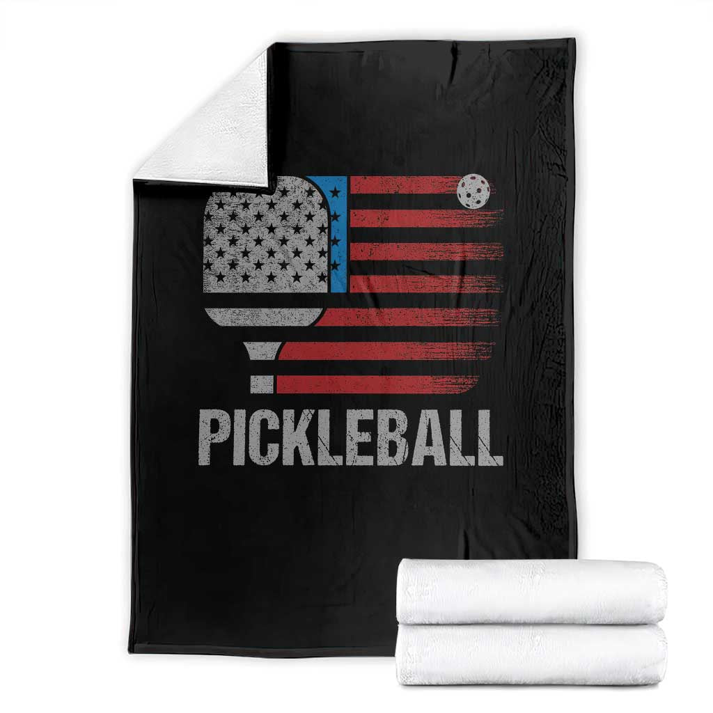 Pickleball Lover Vintage American Flag Throw Blanket 4th of July TS11 Black Print Your Wear