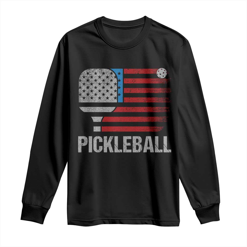 Pickleball Lover Vintage American Flag Long Sleeve Shirt 4th of July TS11 Black Print Your Wear