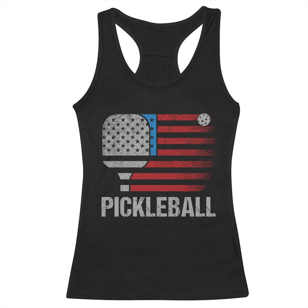 Pickleball Lover Vintage American Flag Racerback Tank Top 4th of July TS11 Black Print Your Wear