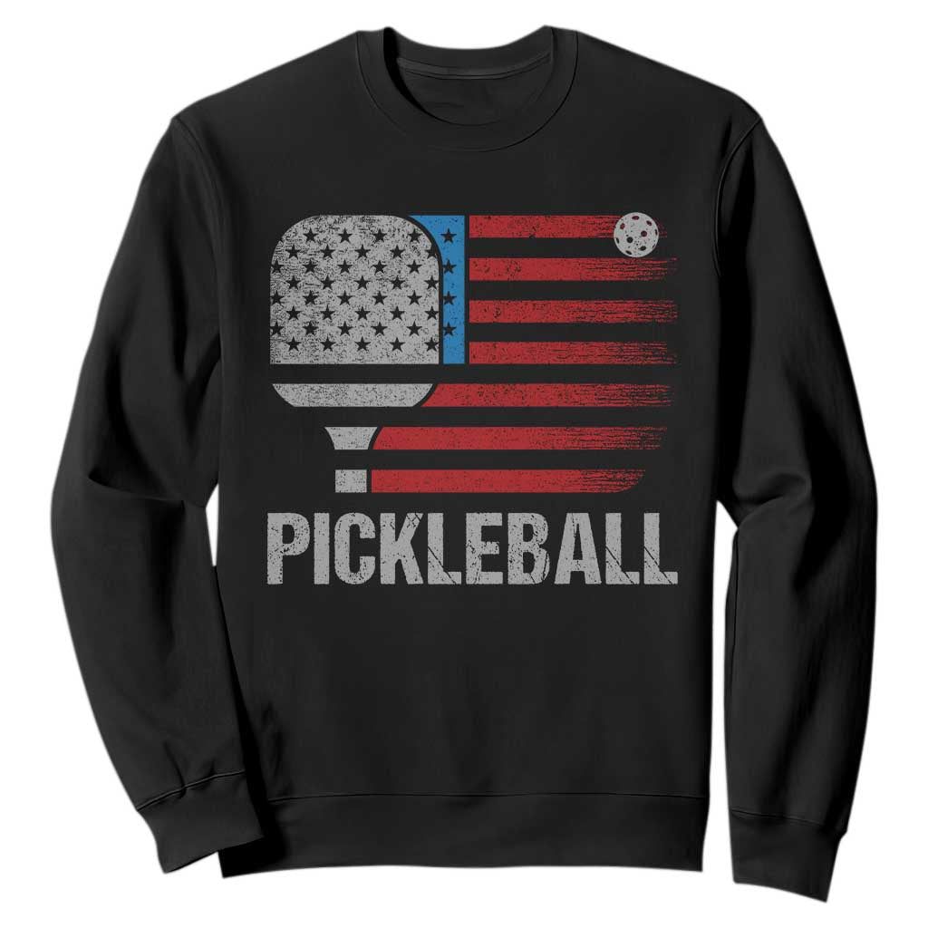 Pickleball Lover Vintage American Flag Sweatshirt 4th of July TS11 Black Print Your Wear