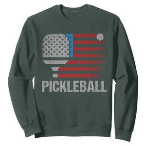 Pickleball Lover Vintage American Flag Sweatshirt 4th of July TS11 Dark Forest Green Print Your Wear