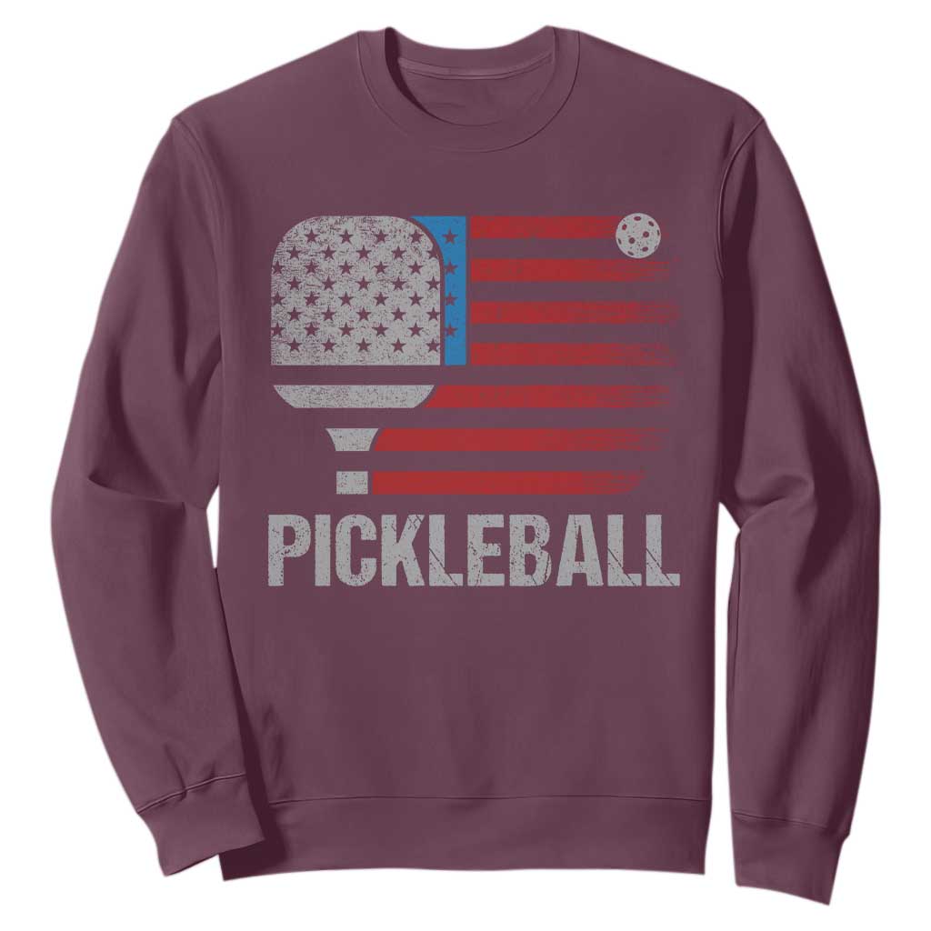 Pickleball Lover Vintage American Flag Sweatshirt 4th of July TS11 Maroon Print Your Wear