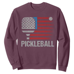 Pickleball Lover Vintage American Flag Sweatshirt 4th of July TS11 Maroon Print Your Wear