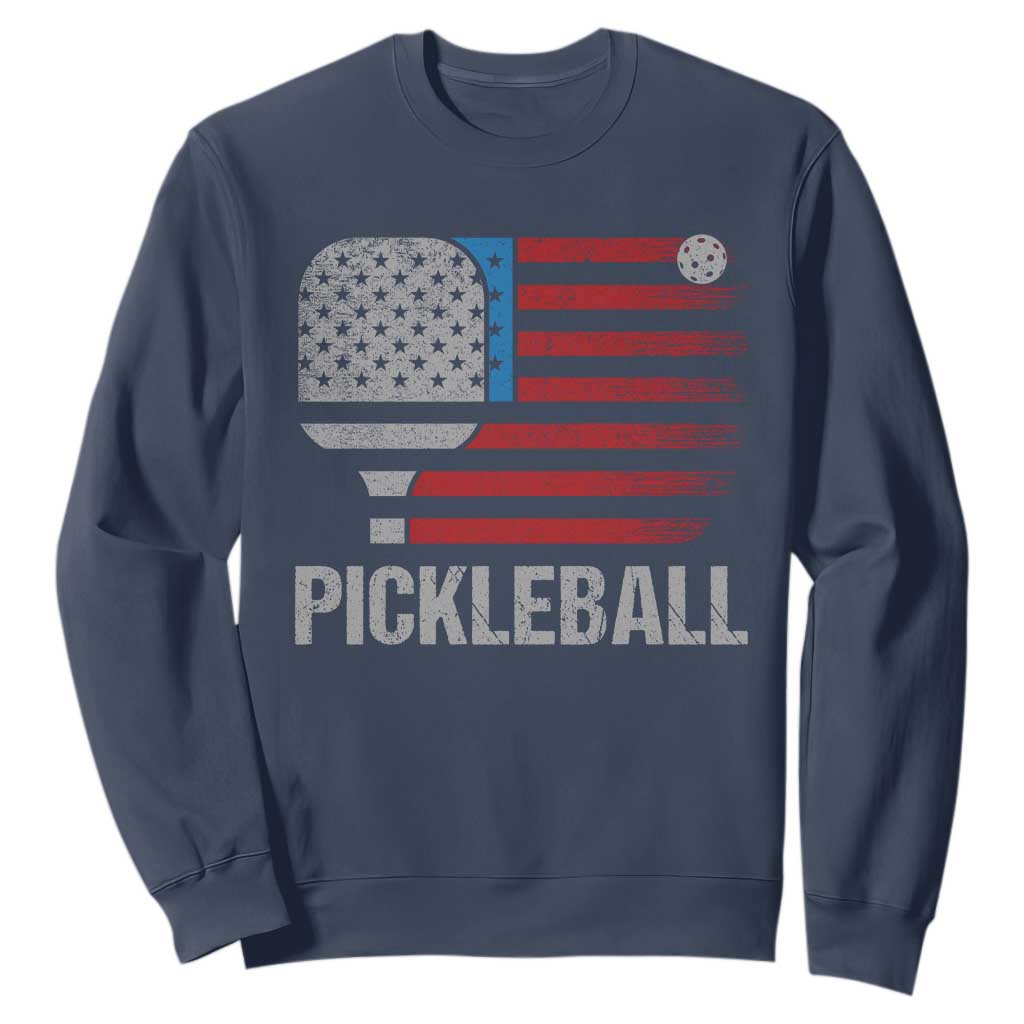 Pickleball Lover Vintage American Flag Sweatshirt 4th of July TS11 Navy Print Your Wear