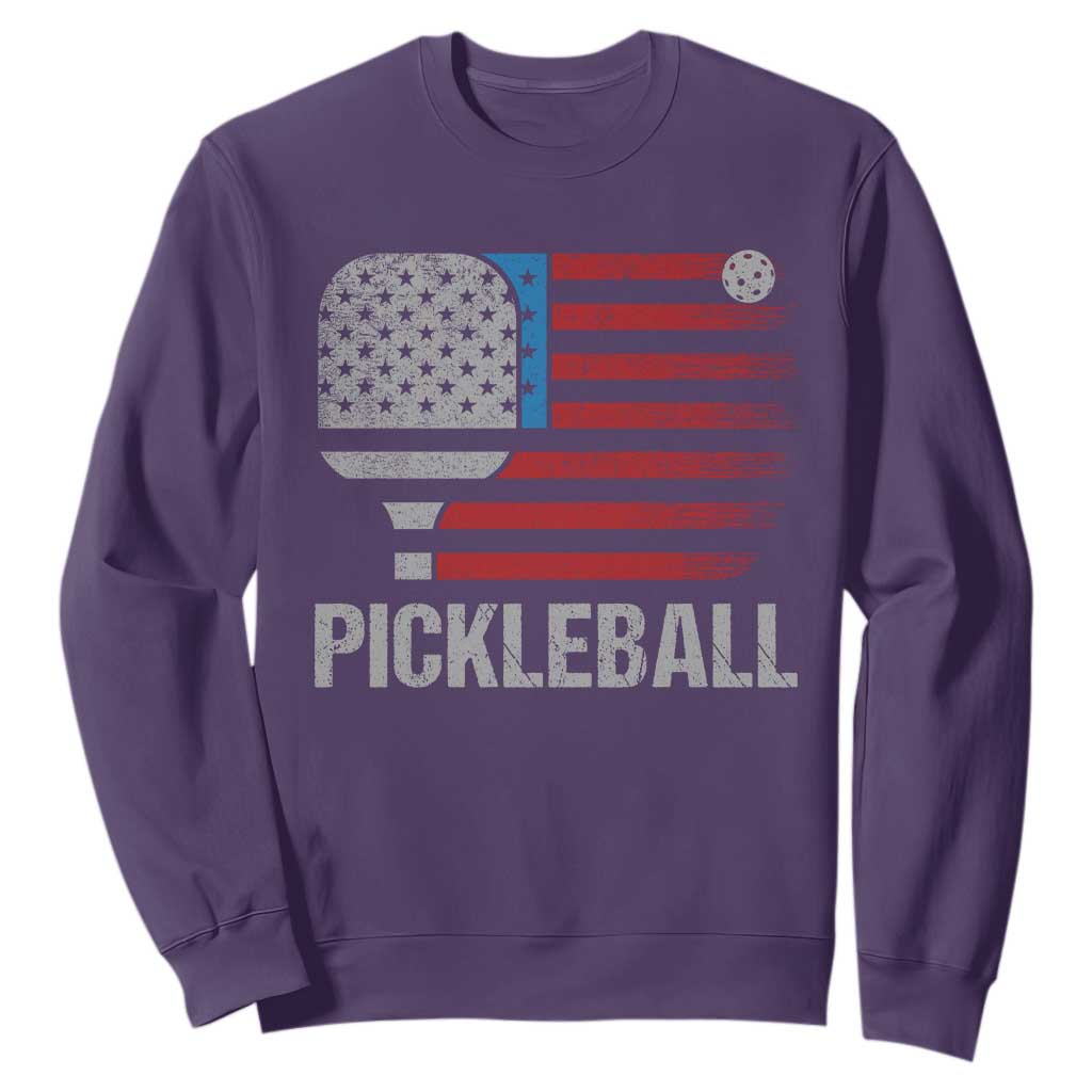 Pickleball Lover Vintage American Flag Sweatshirt 4th of July TS11 Purple Print Your Wear