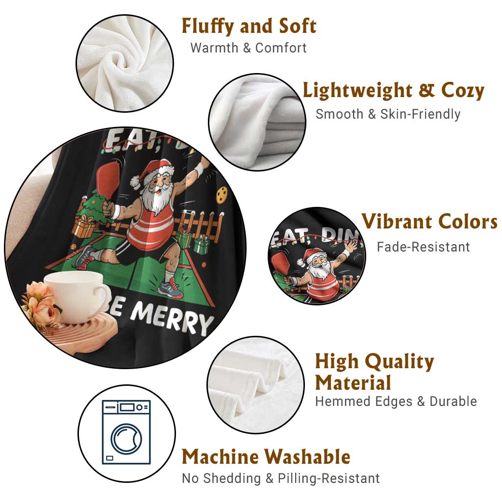 Funny Christmas Pickleball Throw Blanket Eat Dink And Be Merry Xmas Santa TS11 Print Your Wear