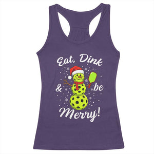 Funny Christmas Pickleball Racerback Tank Top Eat Dink And Be Merry Snowman TS11 Purple Print Your Wear