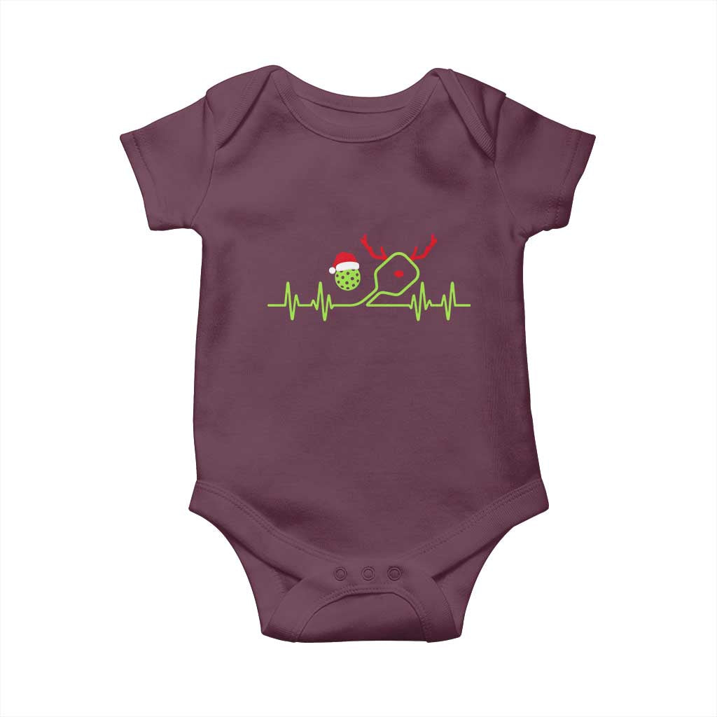Funny Christmas Pickleball Heartbeat Santa Hat Baby Onesie TS11 Maroon Print Your Wear