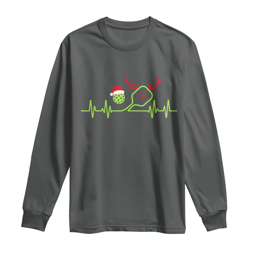 Funny Christmas Pickleball Heartbeat Santa Hat Long Sleeve Shirt TS11 Dark Heather Print Your Wear