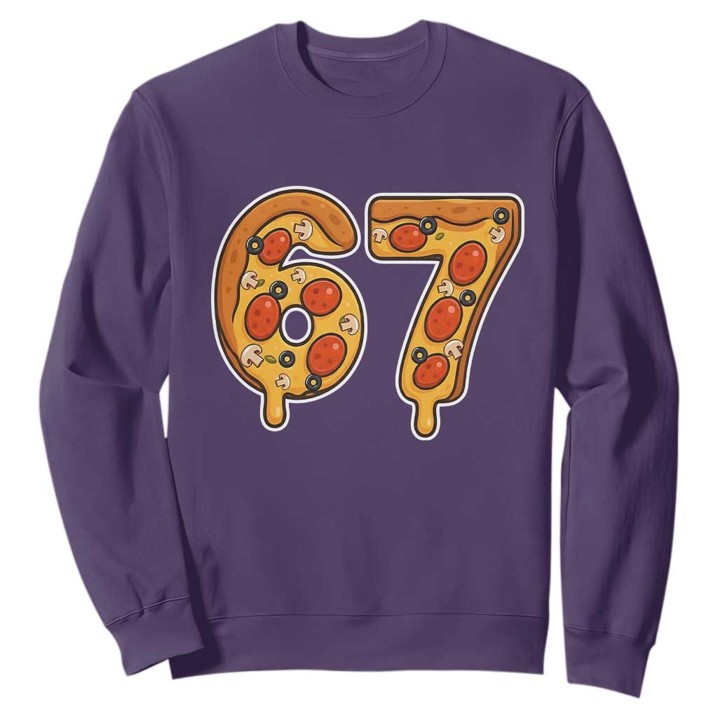 Funny 67 Pizza Lover Sweatshirt Six Seven Gen Alpha Slang TS11 Purple Print Your Wear