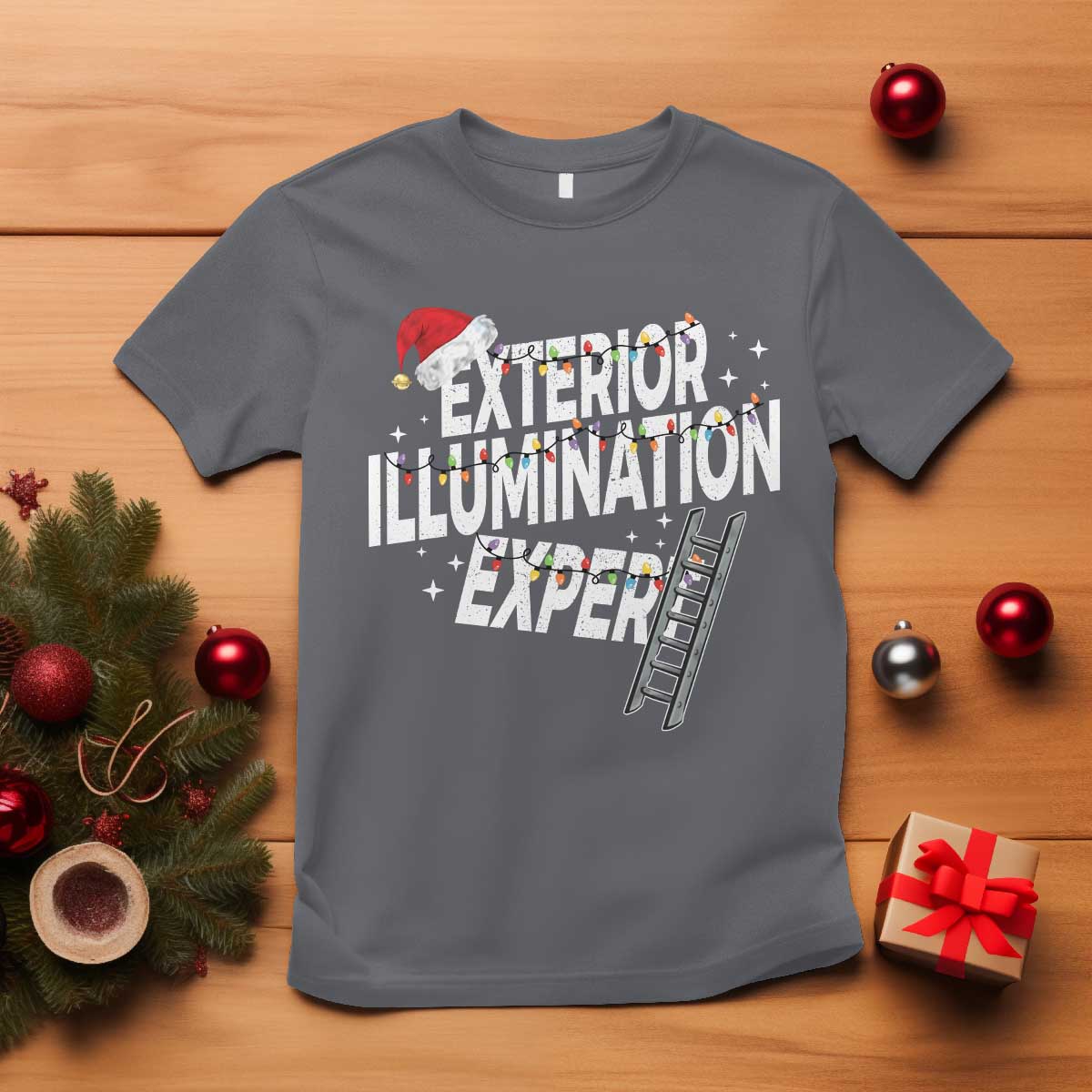 Funny Christmas Exterior Illumination Expert T Shirt Xmas Lights Decorator TS11 Charcoal Print Your Wear