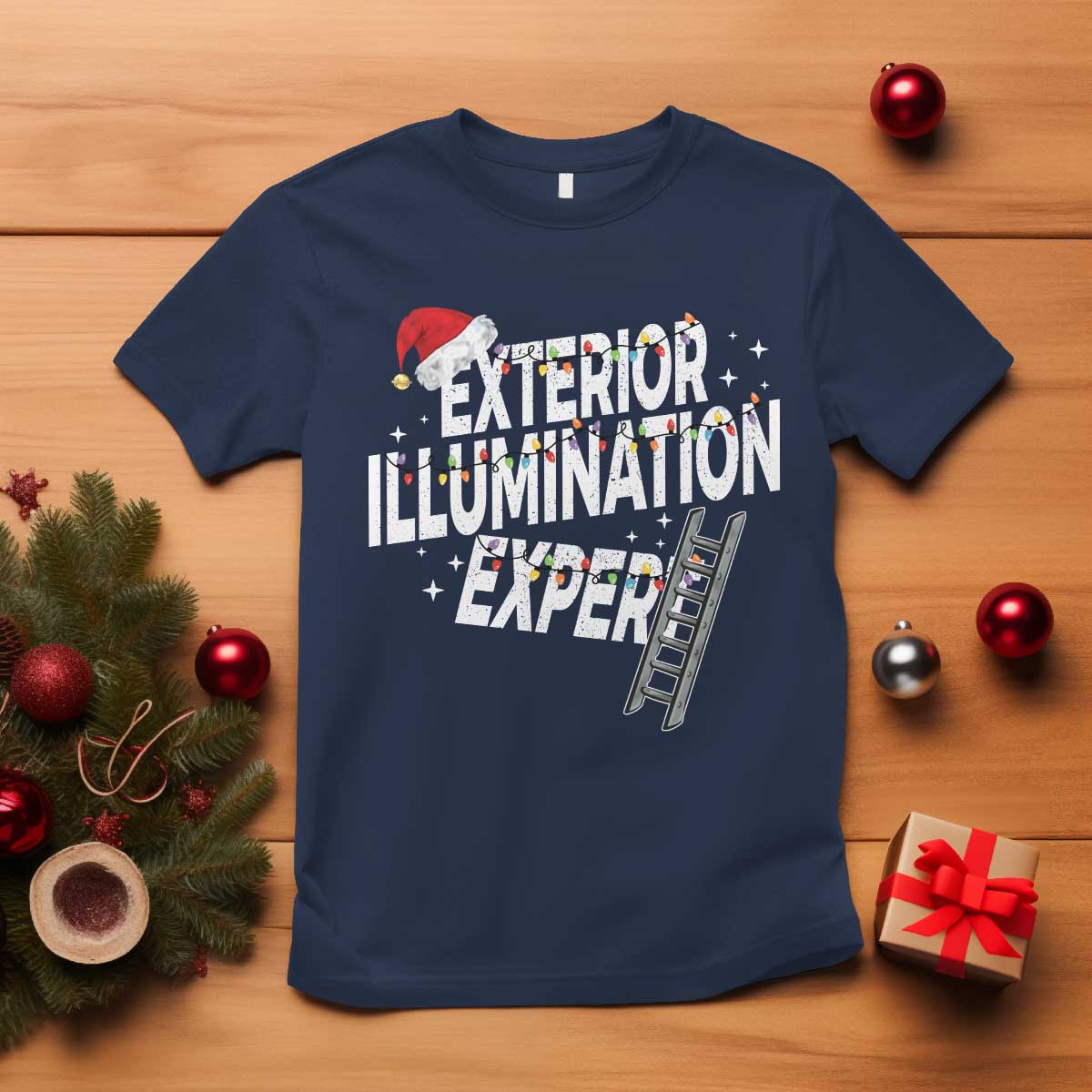 Funny Christmas Exterior Illumination Expert T Shirt Xmas Lights Decorator TS11 Navy Print Your Wear