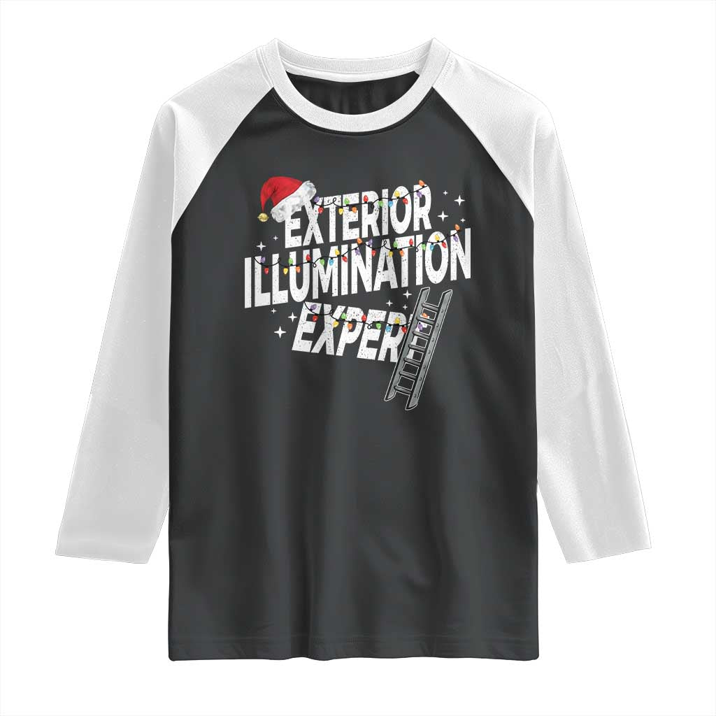 Funny Christmas Exterior Illumination Expert Raglan Shirt Xmas Lights Decorator TS11 Black White Print Your Wear