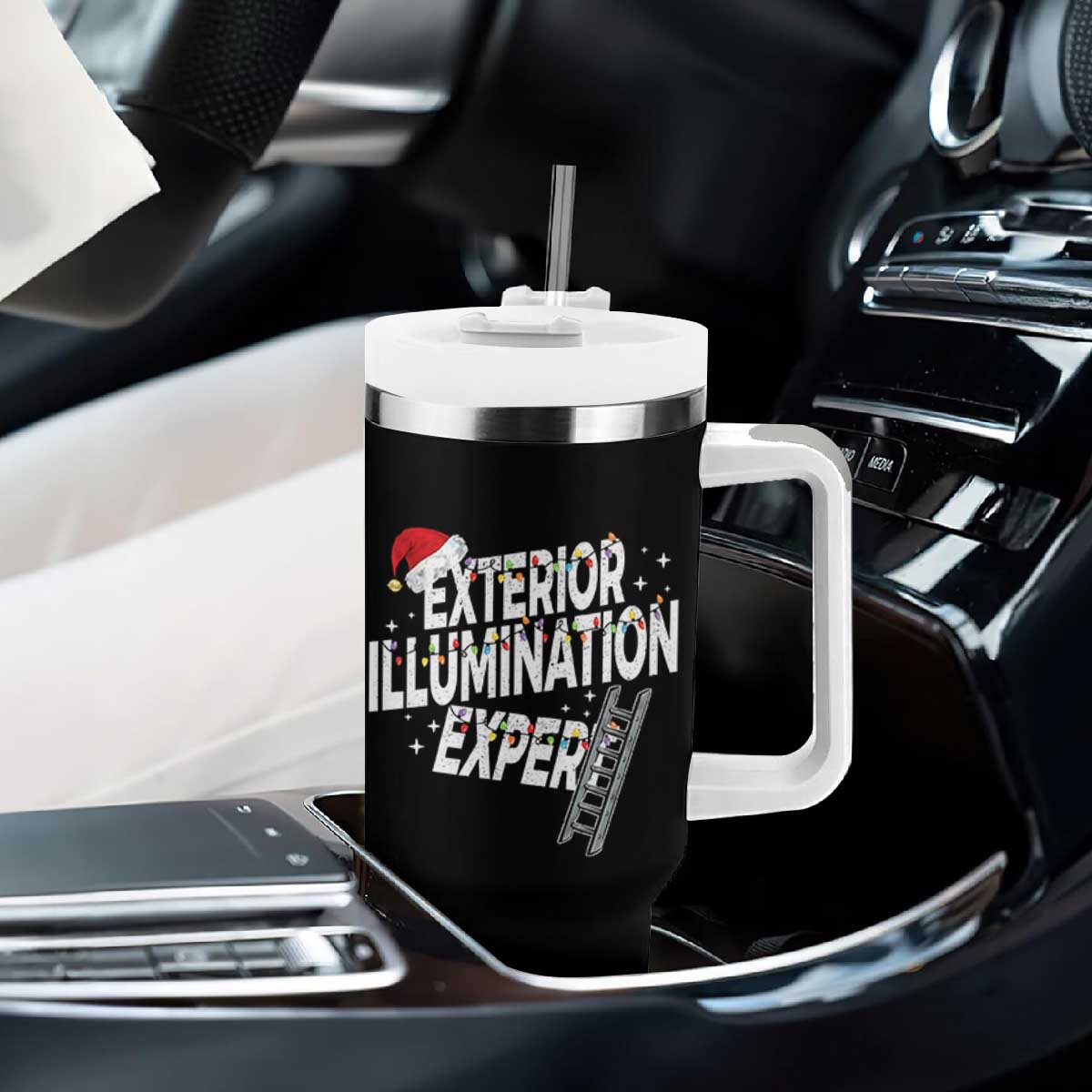 Funny Christmas Exterior Illumination Expert Tumbler With Handle Xmas Lights Decorator TS11 Print Your Wear