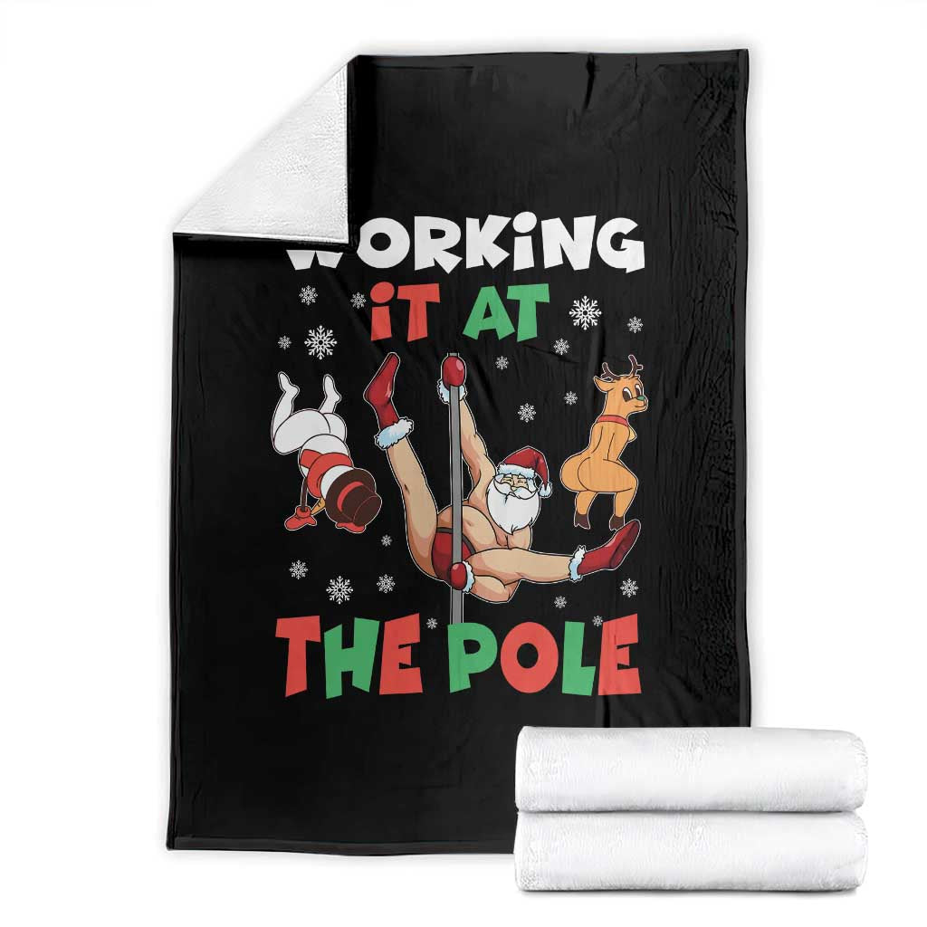 Funny Christmas Naughty Santa Throw Blanket Working It At The Pole TS11 Black Print Your Wear