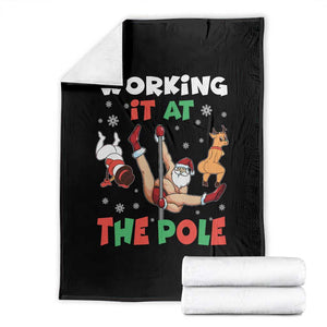 Funny Christmas Naughty Santa Throw Blanket Working It At The Pole TS11 Black Print Your Wear