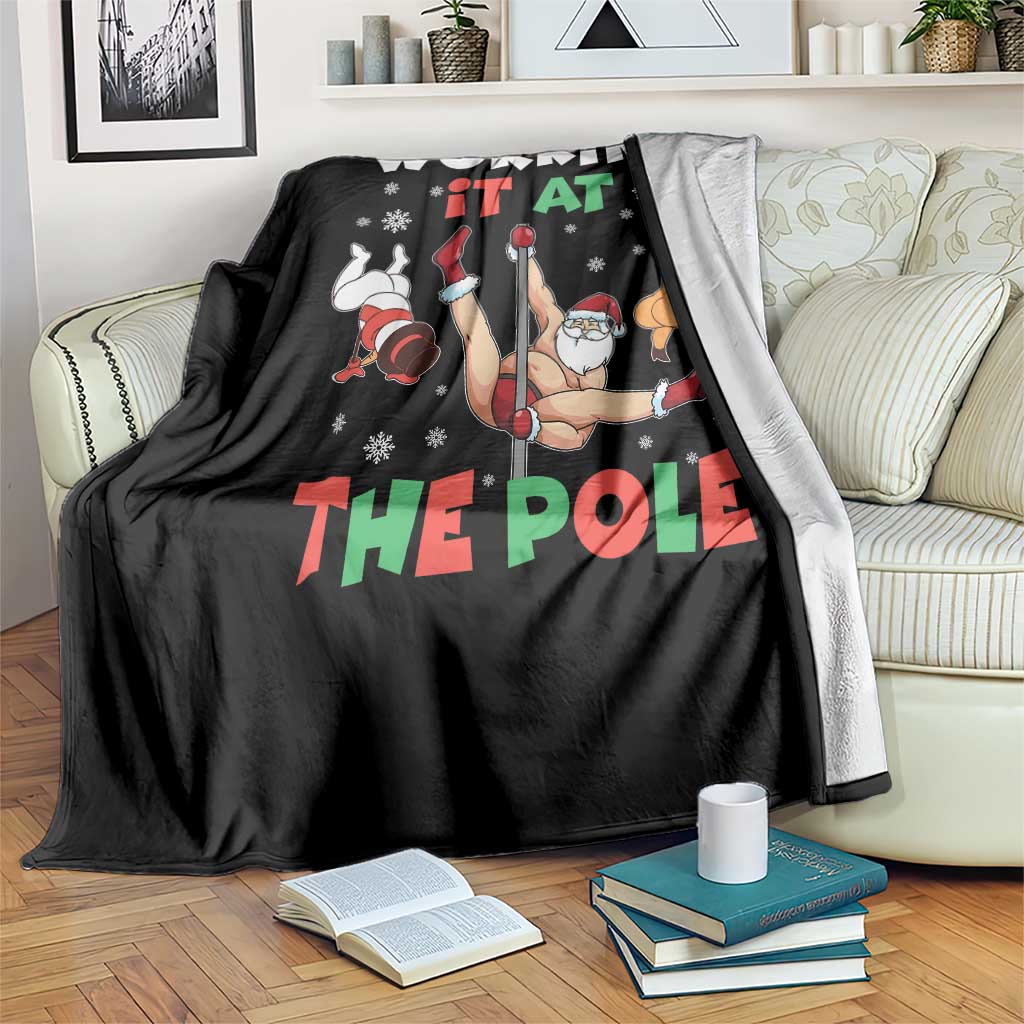 Funny Christmas Naughty Santa Throw Blanket Working It At The Pole TS11 Print Your Wear
