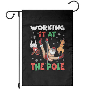 Funny Christmas Naughty Santa Garden Flag Working It At The Pole TS11 Black Print Your Wear
