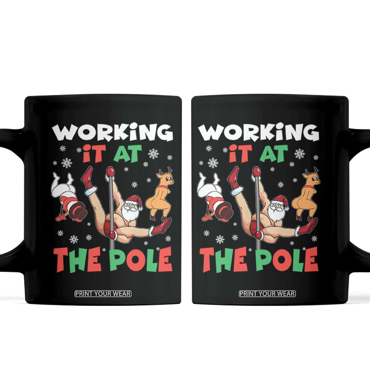 Funny Christmas Naughty Santa Coffee Mug Working It At The Pole TS11 Black Print Your Wear