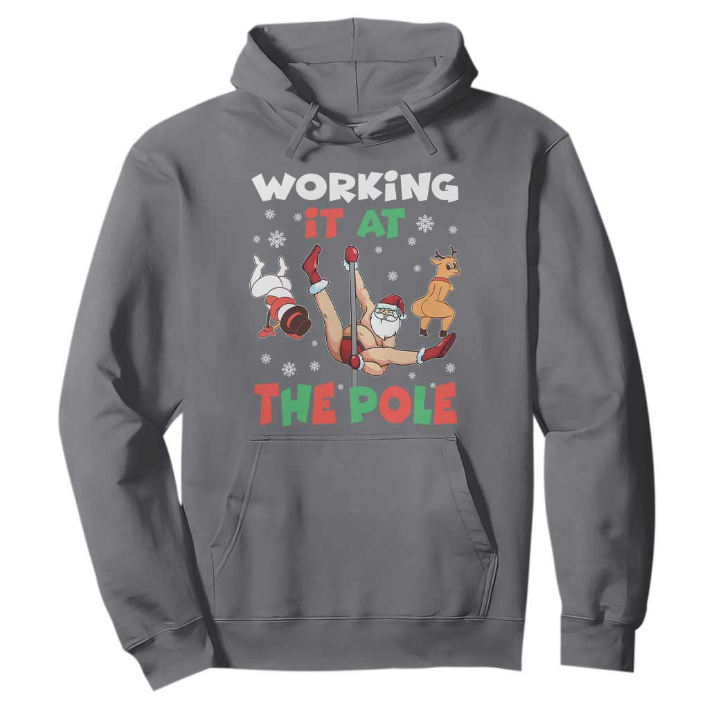 Funny Christmas Naughty Santa Hoodie Working It At The Pole TS11 Charcoal Print Your Wear