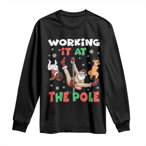 Funny Christmas Naughty Santa Long Sleeve Shirt Working It At The Pole TS11 Black Print Your Wear