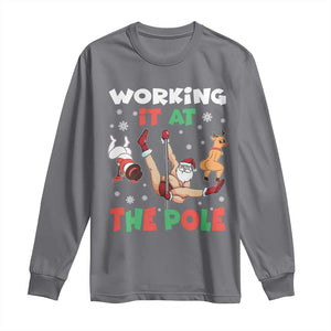 Funny Christmas Naughty Santa Long Sleeve Shirt Working It At The Pole TS11 Charcoal Print Your Wear