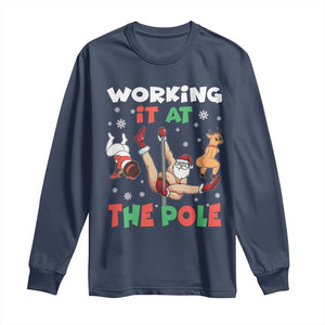 Funny Christmas Naughty Santa Long Sleeve Shirt Working It At The Pole TS11 Navy Print Your Wear