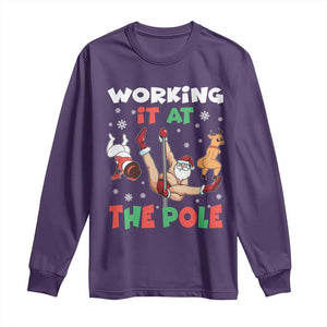 Funny Christmas Naughty Santa Long Sleeve Shirt Working It At The Pole TS11 Purple Print Your Wear