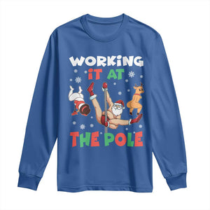 Funny Christmas Naughty Santa Long Sleeve Shirt Working It At The Pole TS11 Royal Blue Print Your Wear