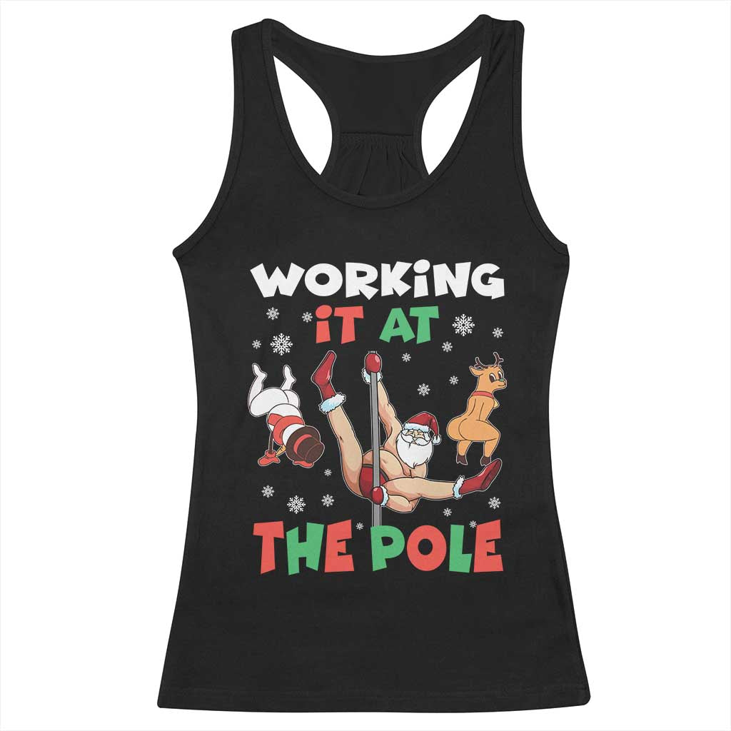 Funny Christmas Naughty Santa Racerback Tank Top Working It At The Pole TS11 Black Print Your Wear