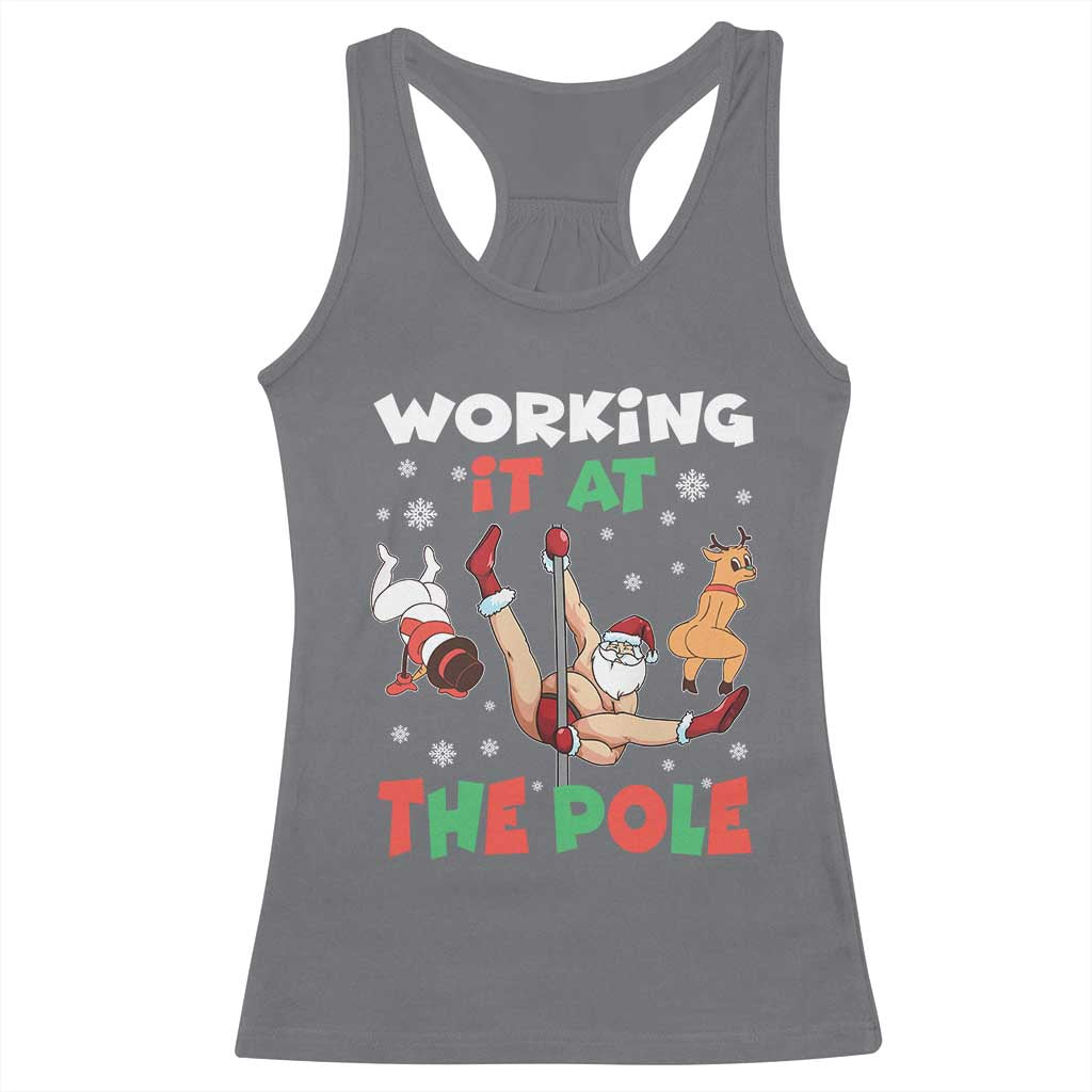 Funny Christmas Naughty Santa Racerback Tank Top Working It At The Pole TS11 Charcoal Print Your Wear