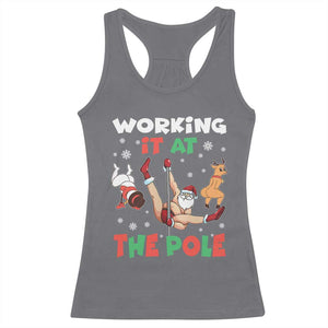 Funny Christmas Naughty Santa Racerback Tank Top Working It At The Pole TS11 Charcoal Print Your Wear