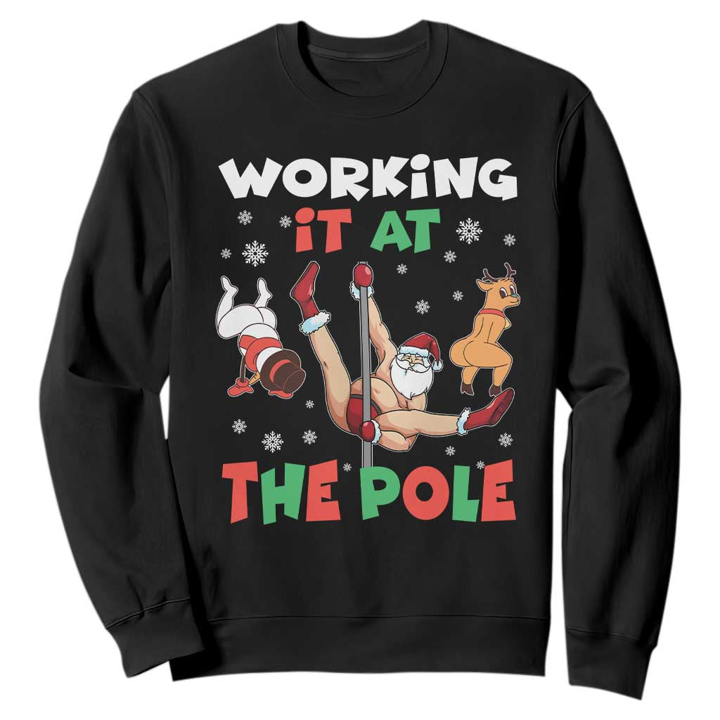 Funny Christmas Naughty Santa Sweatshirt Working It At The Pole TS11 Black Print Your Wear