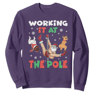 Funny Christmas Naughty Santa Sweatshirt Working It At The Pole TS11 Purple Print Your Wear