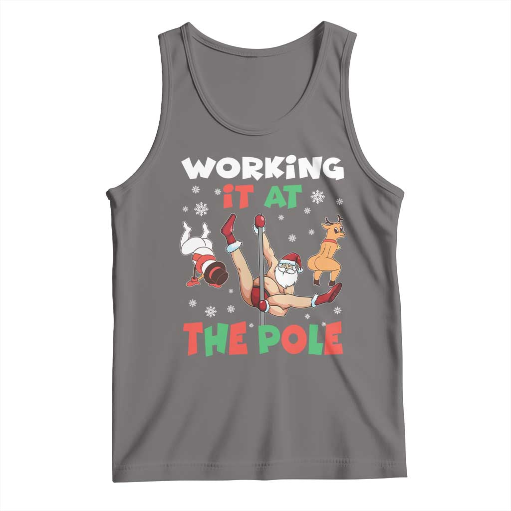 Funny Christmas Naughty Santa Tank Top Working It At The Pole TS11 Deep Heather Print Your Wear