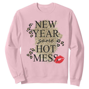Funny New Year Same Hot Mess Sweatshirt New Year's Eve Resolutions Red Lips TS11 Light Pink Print Your Wear