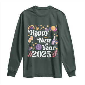 Happy New Year 2025 Long Sleeve Shirt Cute New Year's Eve Party TS11 Dark Forest Green Print Your Wear