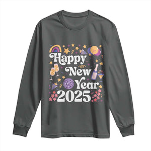 Happy New Year 2025 Long Sleeve Shirt Cute New Year's Eve Party TS11 Dark Heather Print Your Wear