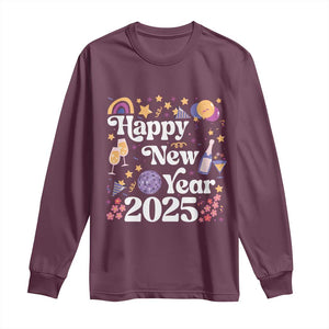 Happy New Year 2025 Long Sleeve Shirt Cute New Year's Eve Party TS11 Maroon Print Your Wear