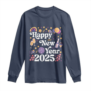 Happy New Year 2025 Long Sleeve Shirt Cute New Year's Eve Party TS11 Navy Print Your Wear