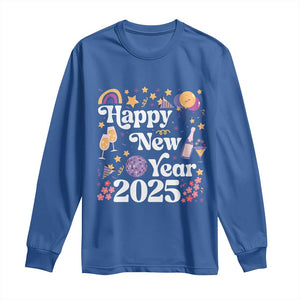 Happy New Year 2025 Long Sleeve Shirt Cute New Year's Eve Party TS11 Royal Blue Print Your Wear