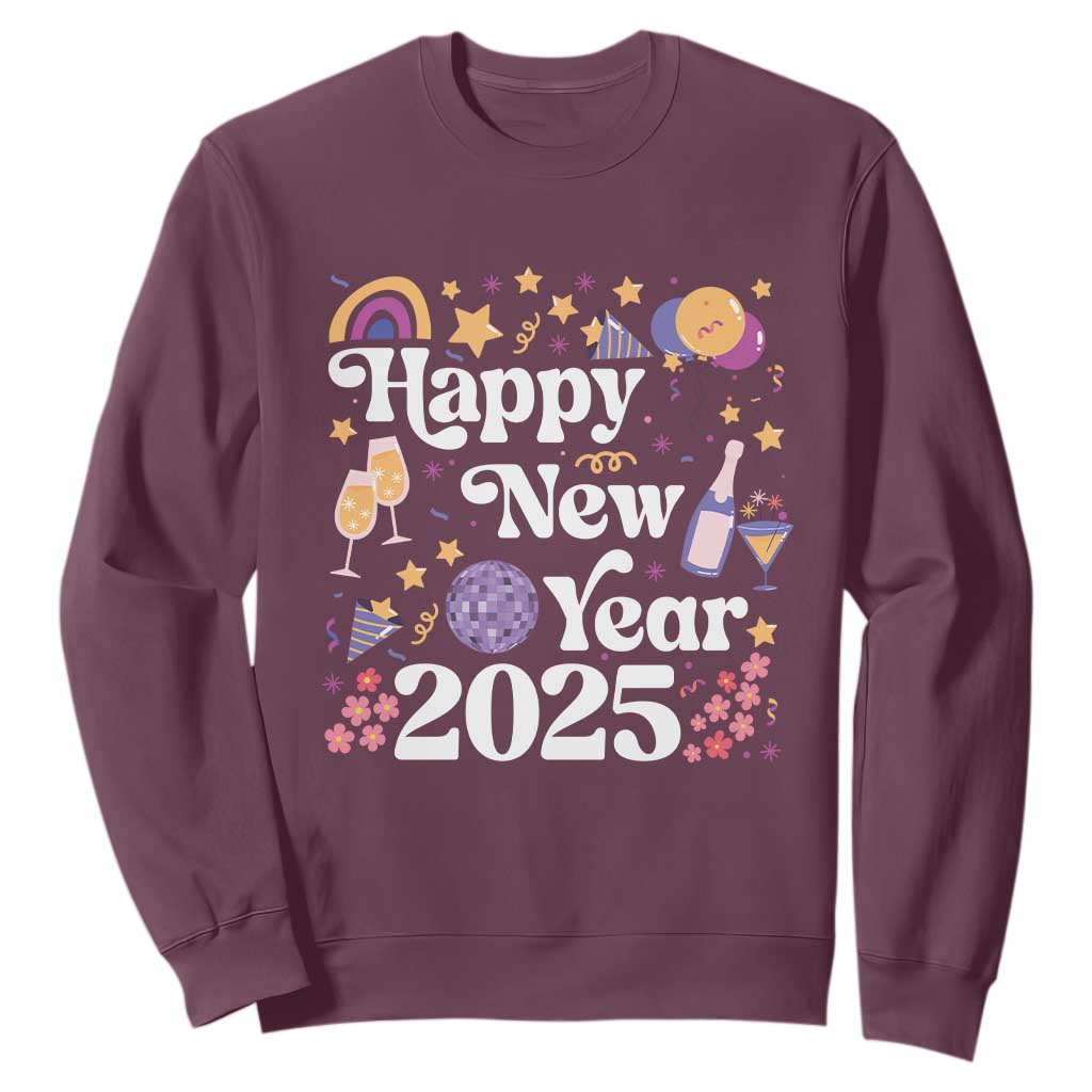 Happy New Year 2025 Sweatshirt Cute New Year's Eve Party TS11 Maroon Print Your Wear