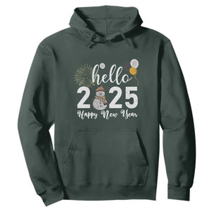 Hello 2025 Happy New Year Hoodie Snowman Firework New Year's Eve TS11 Dark Forest Green Print Your Wear