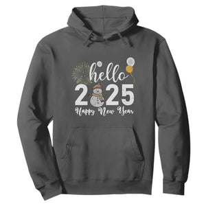 Hello 2025 Happy New Year Hoodie Snowman Firework New Year's Eve TS11 Dark Heather Print Your Wear