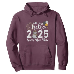 Hello 2025 Happy New Year Hoodie Snowman Firework New Year's Eve TS11 Maroon Print Your Wear