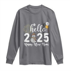 Hello 2025 Happy New Year Long Sleeve Shirt Snowman Firework New Year's Eve TS11 Charcoal Print Your Wear