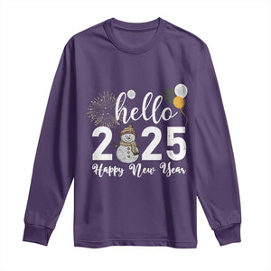 Hello 2025 Happy New Year Long Sleeve Shirt Snowman Firework New Year's Eve TS11 Purple Print Your Wear