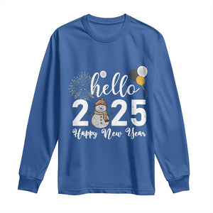 Hello 2025 Happy New Year Long Sleeve Shirt Snowman Firework New Year's Eve TS11 Royal Blue Print Your Wear